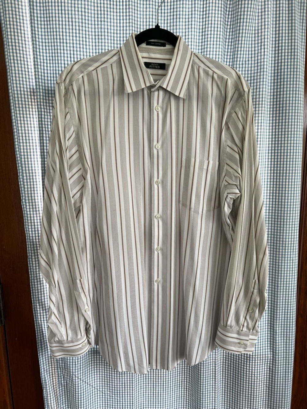 Alfani Men’s Long-Sleeve Striped Dress Shirt - Cream & Brown